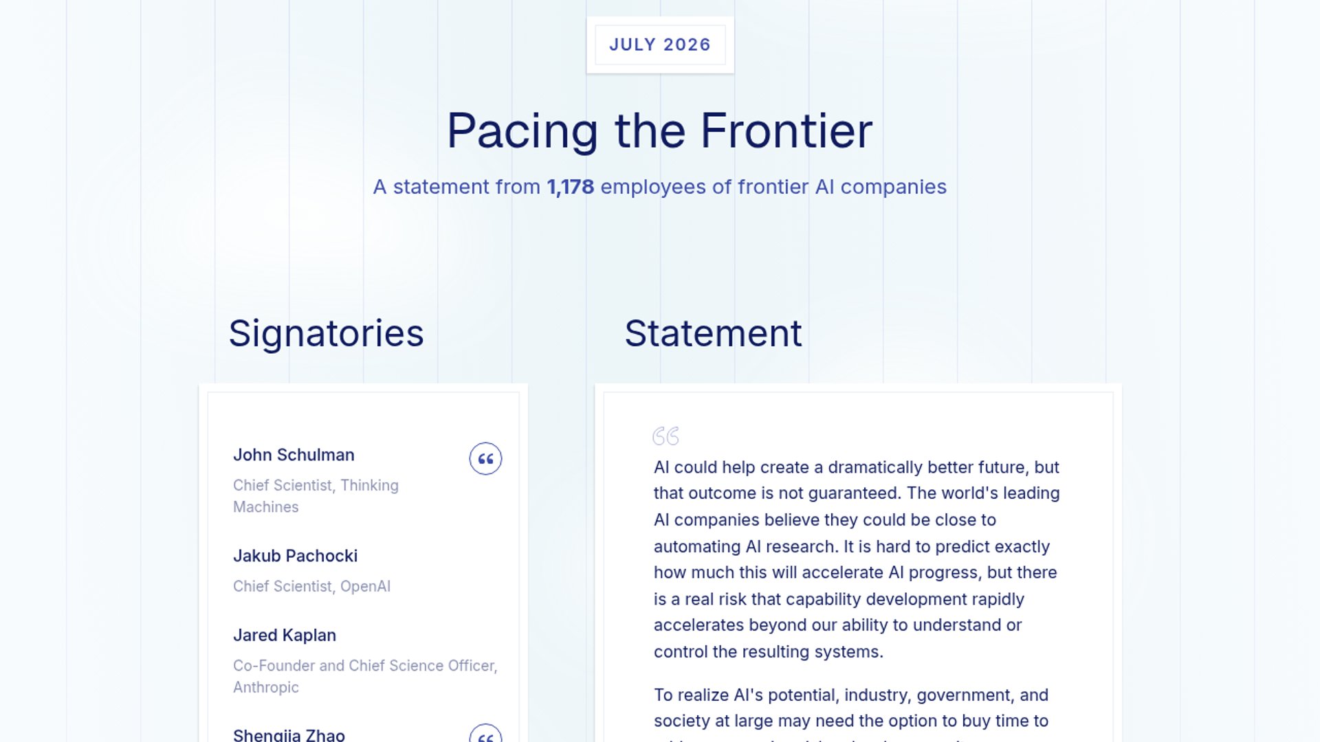 1,100 AI Employees Urge US Pacing of Frontier R&D