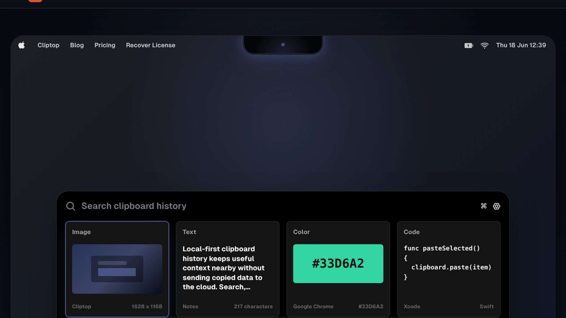 Cliptop drops notch-integrated Mac clipboard manager