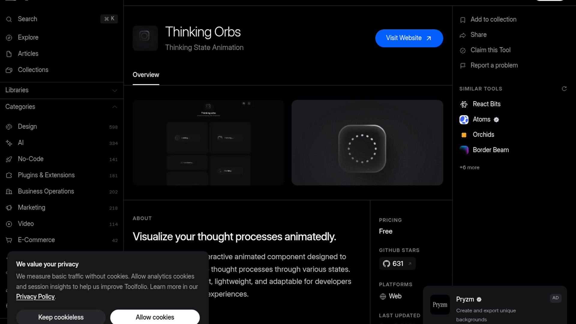 Thinking Orbs ships animated canvas indicators for AI agents