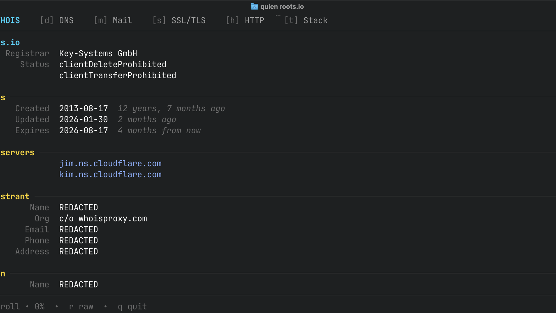 quien TUI bundles domain lookups, adds agent skills