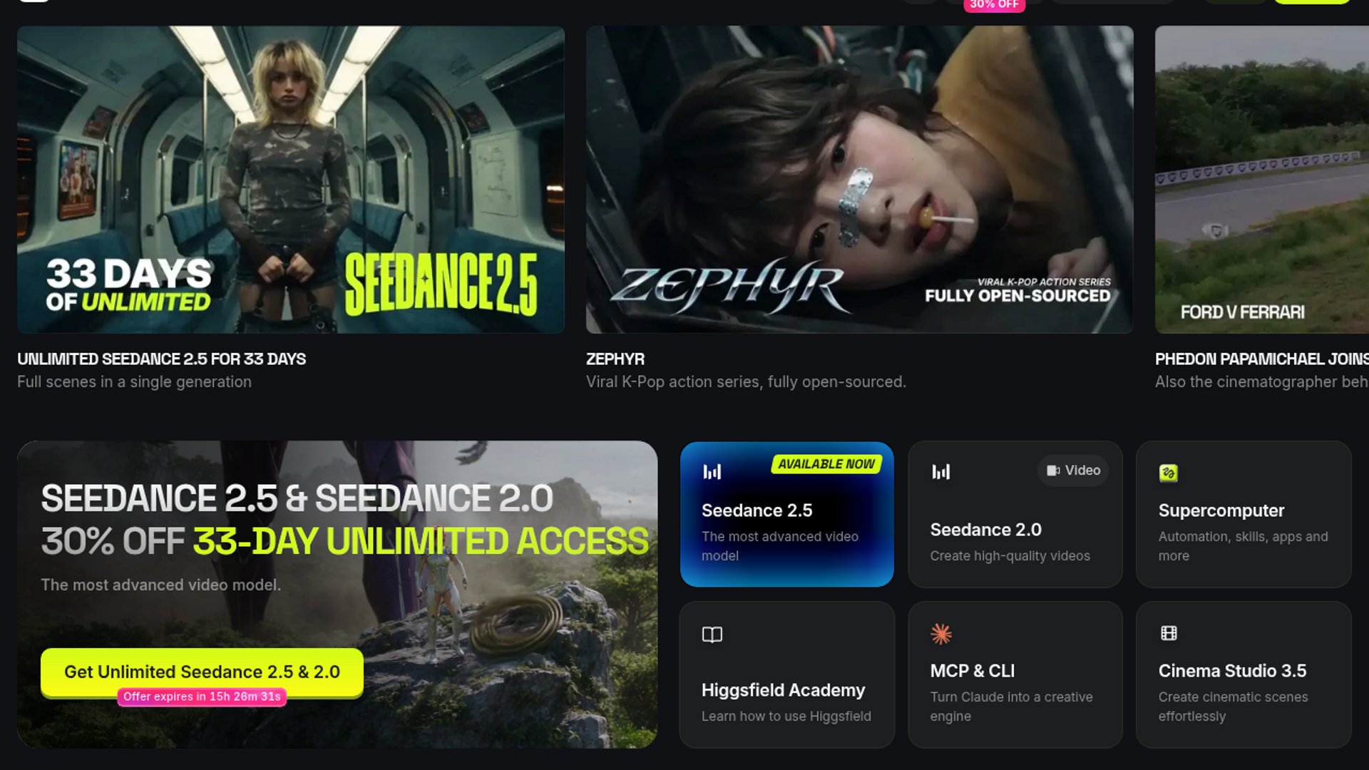 Higgsfield offers 33 days unlimited Seedance 2.5 access