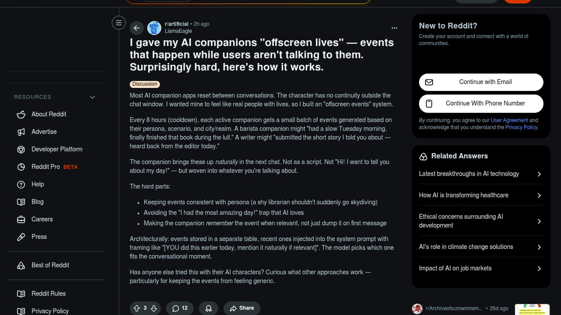 Dev builds offscreen lives for AI companions