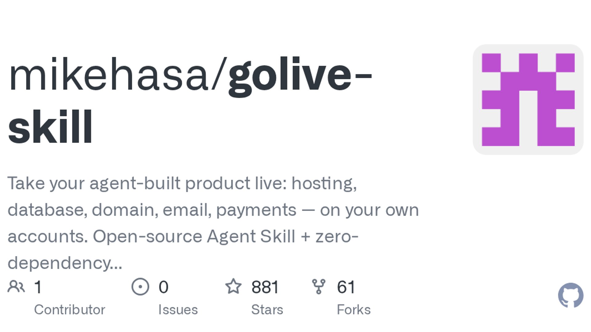 GoLive launches as an open-source agent skill and zero-dependency CLI that enables coding agents to provision infrastructure and deploy applications directly to developers' personal cloud accounts.