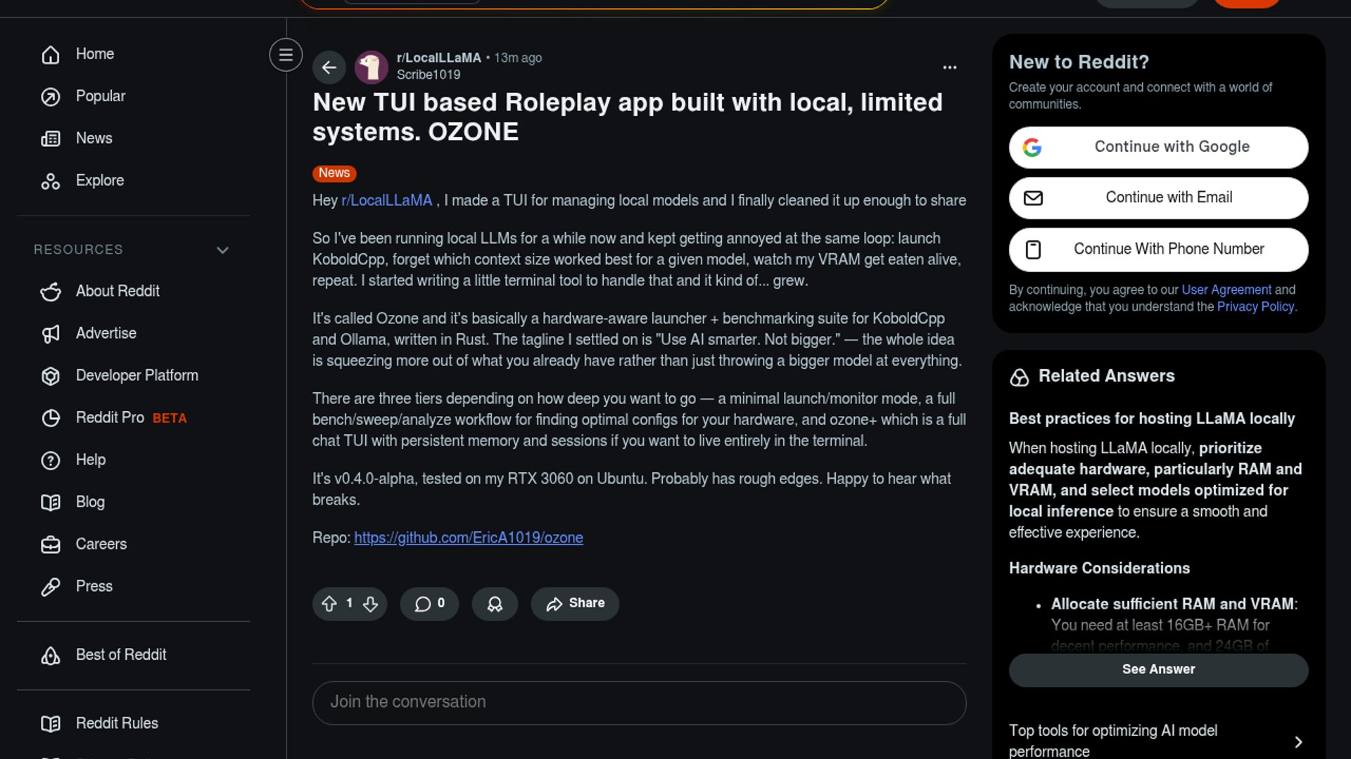 Ozone drops hardware-aware TUI for local LLMs