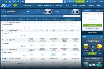 1xBet Homepage Racing Insider