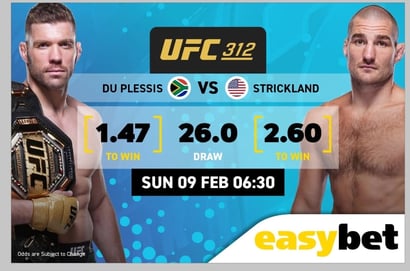 Dricus Du Plessis vs Sean Strickland Betting Odds - Get top odds at Easybet for Du Plessis to win at UFC 312