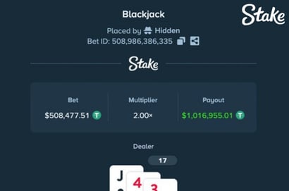 1m Stake Blackjack Win FT