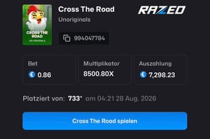 Razed Player Turns €0.86 Into €7.3K on Cross the Road
