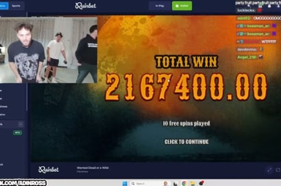 Adin Ross 2170K Wanted Big Win