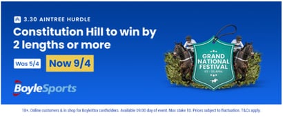 BoyleSports Offer - Get 9/4 on Constitution Hill to win the Aintree Hurdle by two lengths or more 