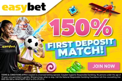 150% Deposit Match to R1500 + Free R50 on Easybet