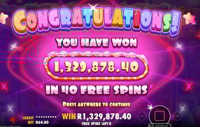 EasyBet Player Wins R1.3M from 40 free spins on Sugar Rush 1000