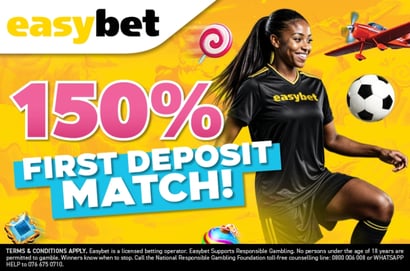 150% Deposit Match to R1500 + Free R50 on Easybet