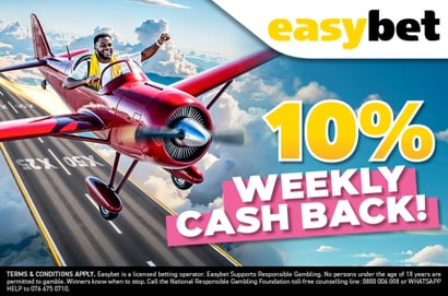 Get up to 10% Cash Back on Aviator bets every week at EasyBet 