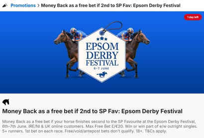 BoyleSports Offer - Money back if 2nd to the SP Fav during the Epsom Derby Festival