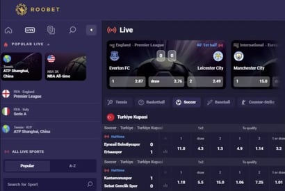 Interfaccia di betting live su Roobet con grafiche dinamiche e mercati in tempo reale