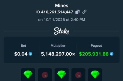 Stake Mines Player Wins 205K