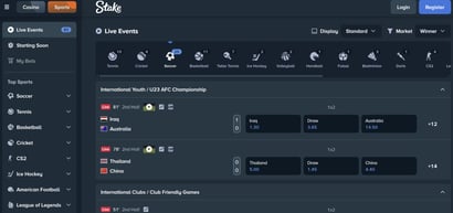Stake.com live in-play betting page