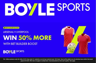 boyle sports arsenal liverpool boost
