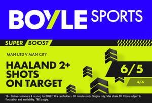 Man Utd vs Man City Price Boost – Get 6/1 Haaland To Have 2+ SHots On Target