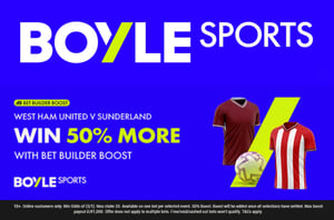 West Ham vs Sunderland Offer – Get A 50% Bet Builder Boost PLUS £20 In Free Bets