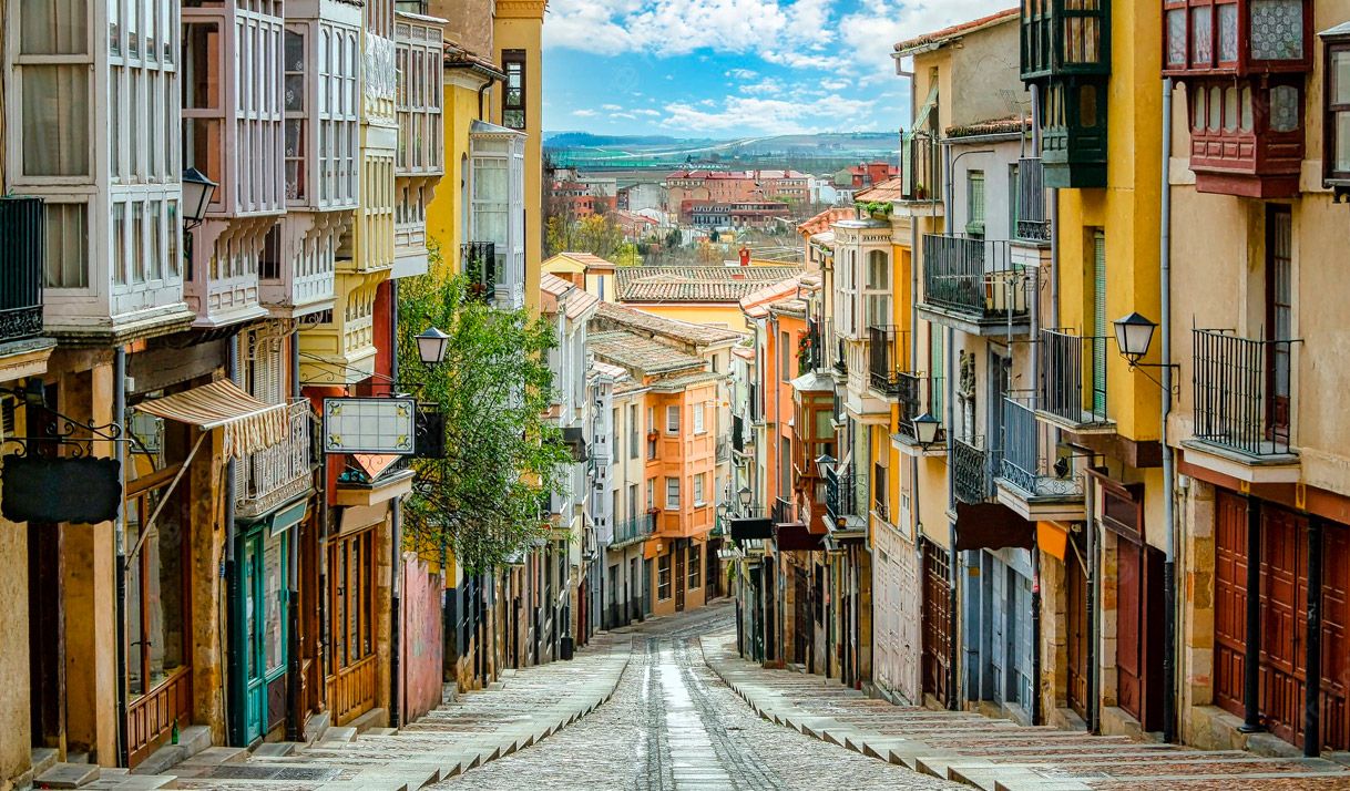 zamora, españa, calle, escalones, casas, paisaje