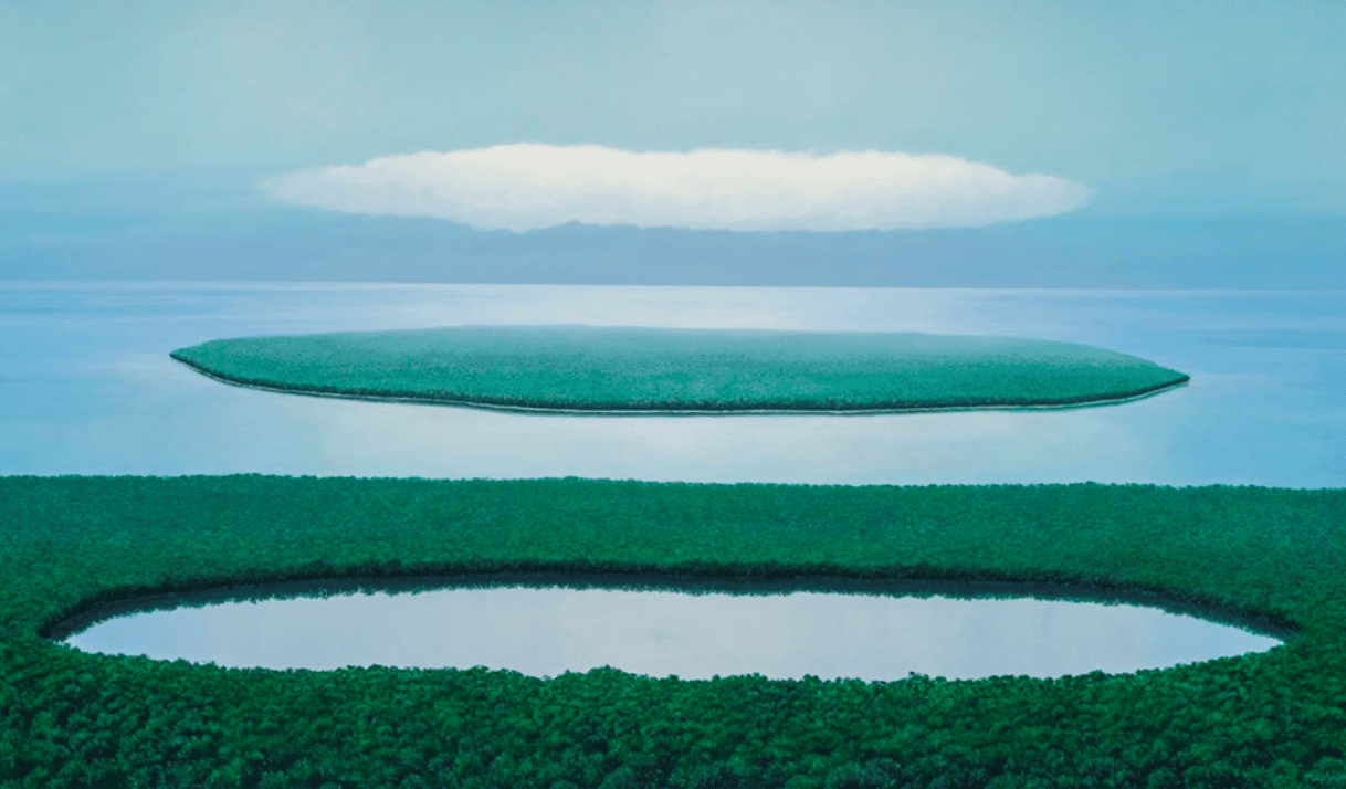 Relationship between the lake, island and cloud (Tomas Sanchez): Page 12.