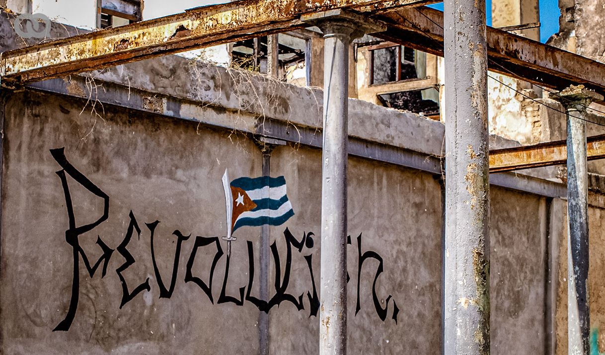 cartel, bandera cubana, pared, 