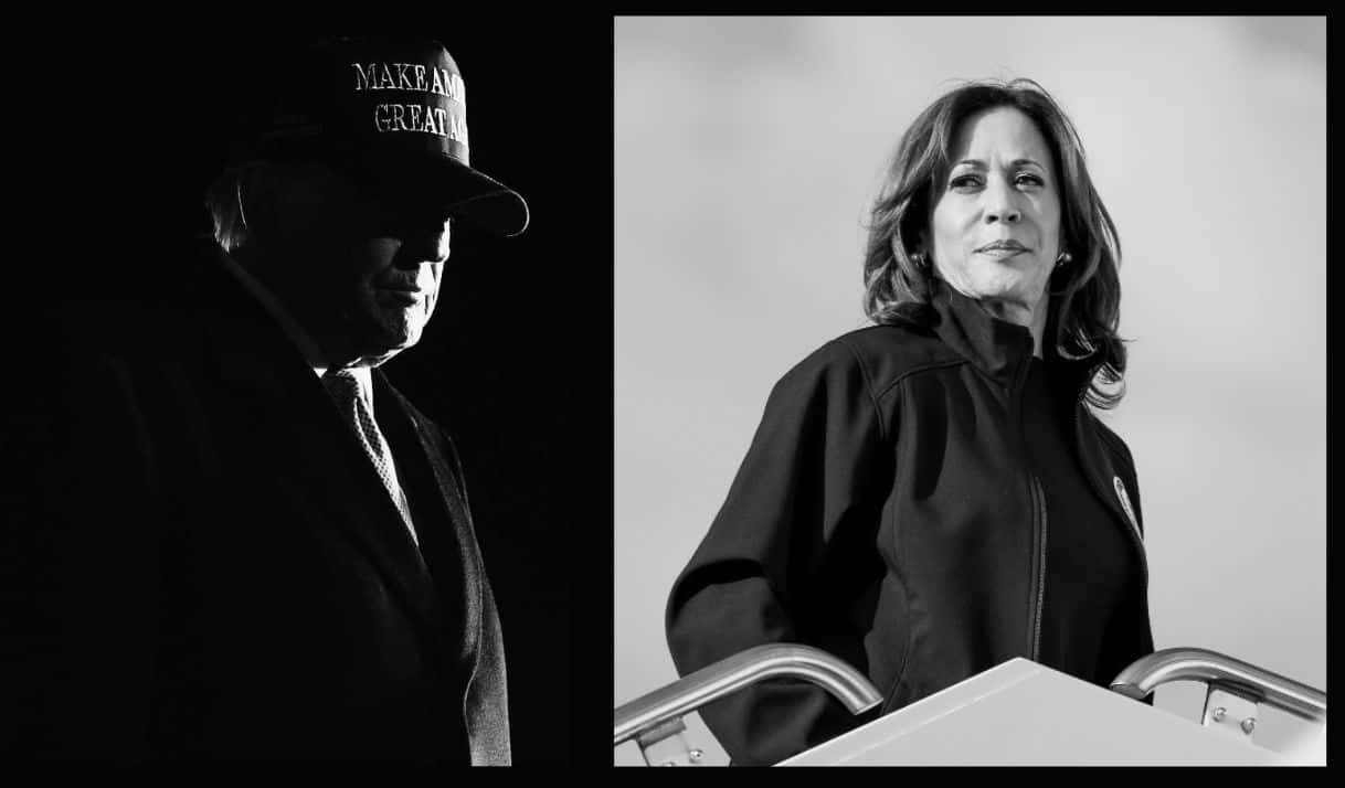 Photos of Donald Trump and Kamala Harris taken from their official Facebook profiles.