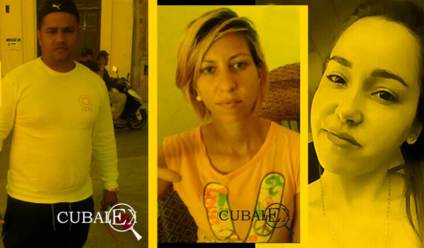 Esteban L. Rodríguez, Thais M. Franco y Mary Karla Ares, manifestantes detenidos en la calle Obispo. La Habana.