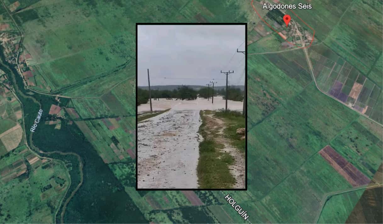 Mapa de parte de la llanura del Cauto e imagen de inundación en municipio Urbano Noris.