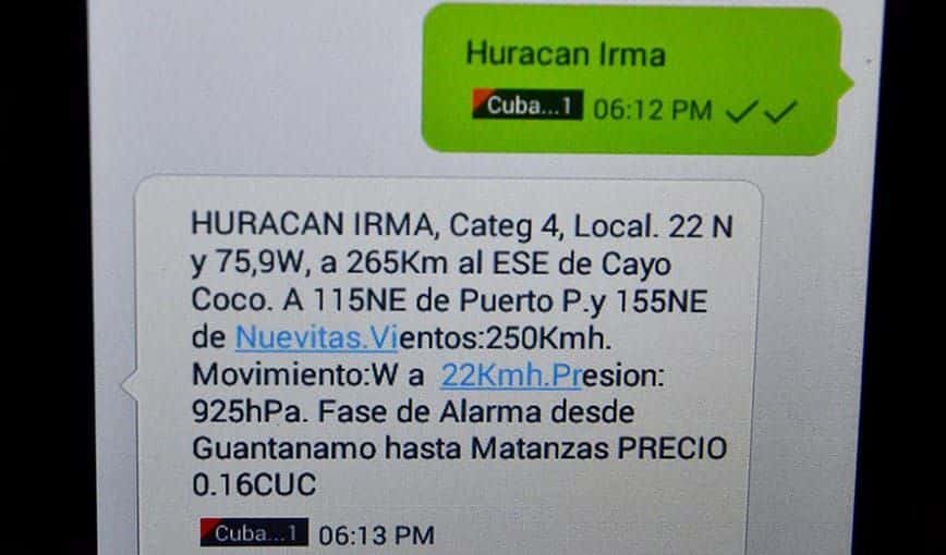 ETECSA cobra por informar ubicación del huracán Irma en Cuba