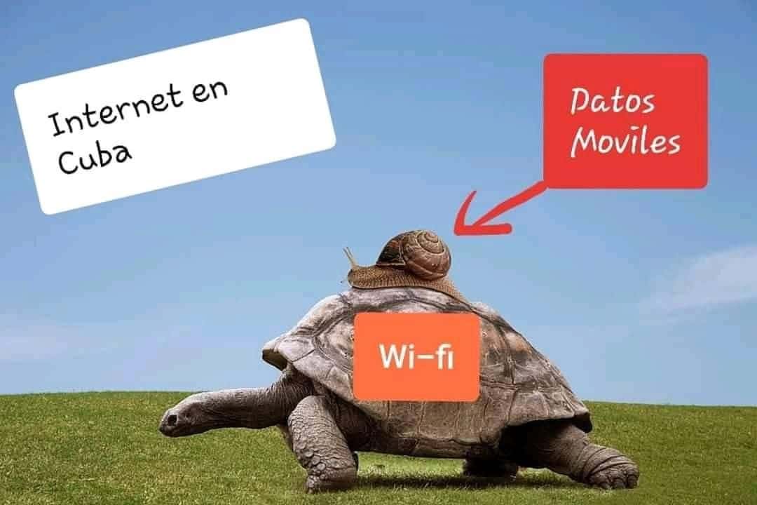 Meme puesto a circular tras la tercera prueba de internet en los móviles en Cuba. 