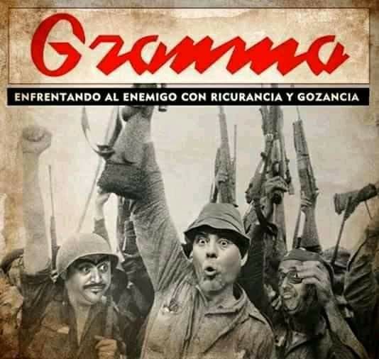 Parodia de la Portada del diario Granma con los rostros de los personajes principales del programa Vivir del Cuento. Tomada de internet