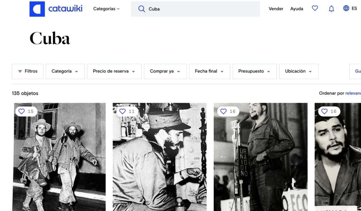 Captura de pantalla de sitio web de Catawiki