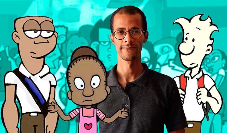 Víctor Alfonso Cedeño junto a sus personajes más populares. Fotomontaje: Kyn Torres (elTOQUE). 