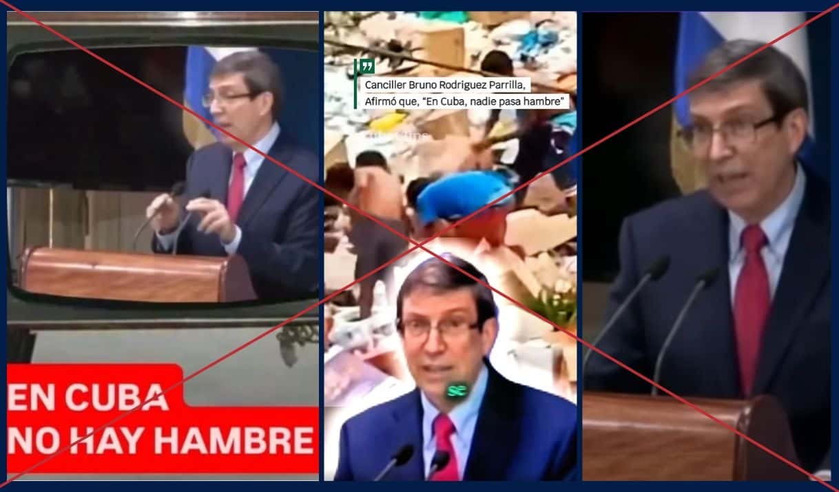 Capturas de un video viral en redes donde el canciller Bruno Rodríguez niega que en Cuba haya personas «pasando hambre».