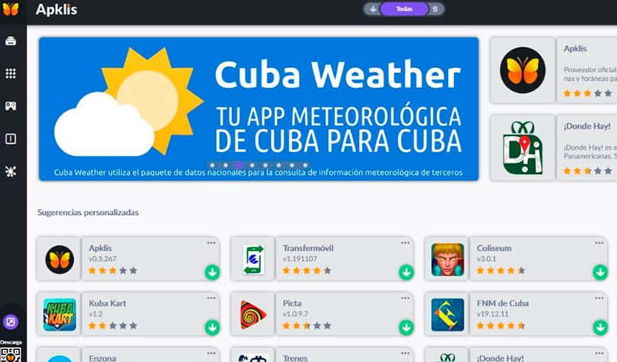 Captura de pantalla de la sección en la cual aparece CubaWeather en el sitio web de Apklis 