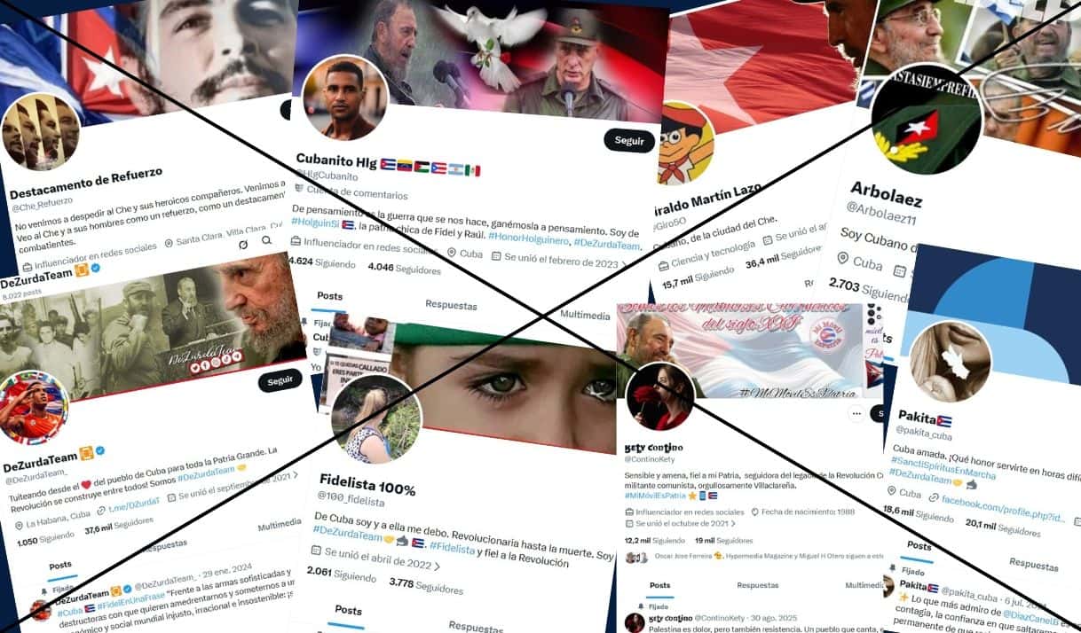 Capturas de cuentas que amplifican la propaganda y discurso oficial de Cuba/Collage: elTOQUE. 