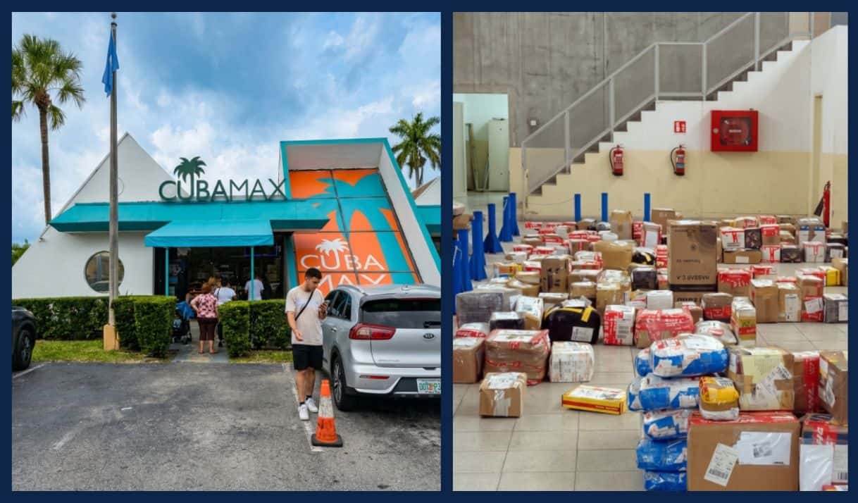 Una de las oficinas de Cubamax en Florida y paquetes de envíos a Cuba. Fotos de referencia/Archivo. 
