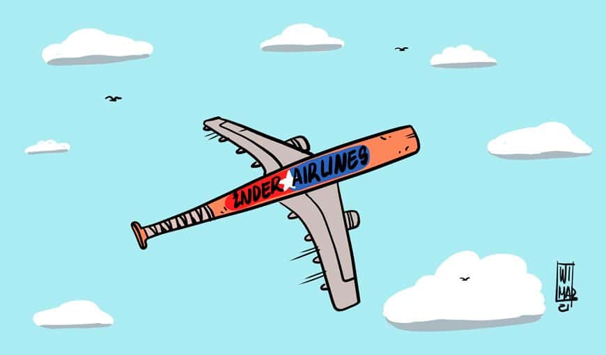 Fuga de peloteros cubanos / Ilustración: Wimar Verdecia