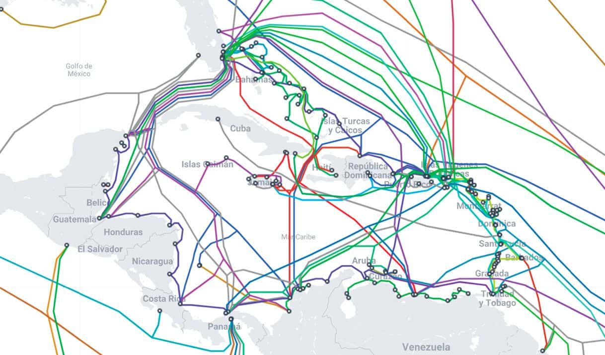 Map of underwater sea cables around Cuba. Photo: www.submarinecablemap.com