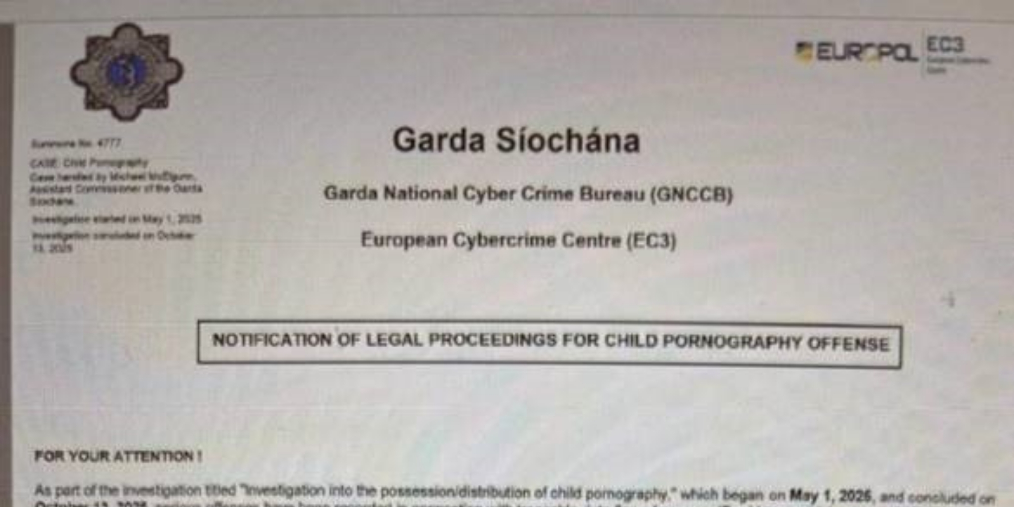 Gardaí Warn Public of Scam Emails Impersonating Senior Officers