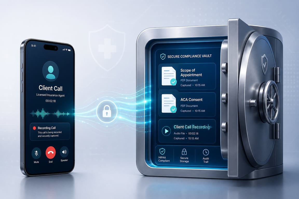 Business line and secure vault for Medicare and ACA insurance agents