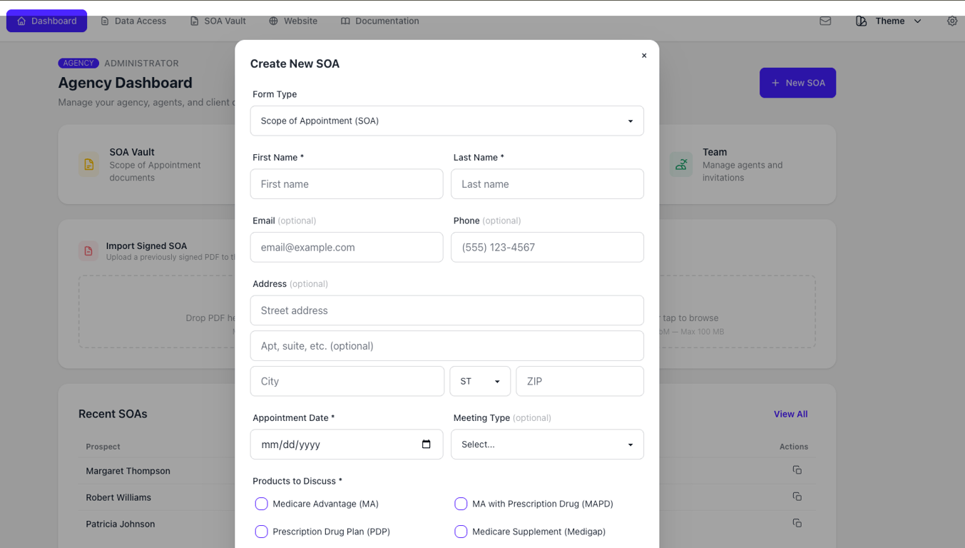 ACA Marketplace quoting dashboard showing plan search, subsidy calculations, and provider network verification for independent insurance agents