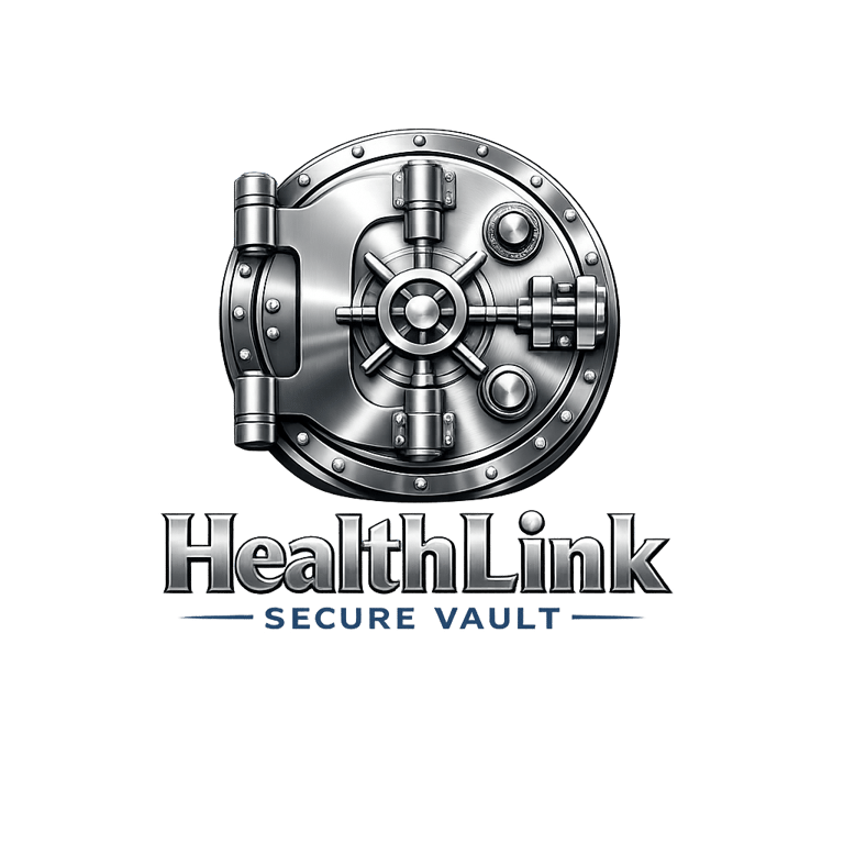 HealthLink Secure Vault logo featuring a steel vault door