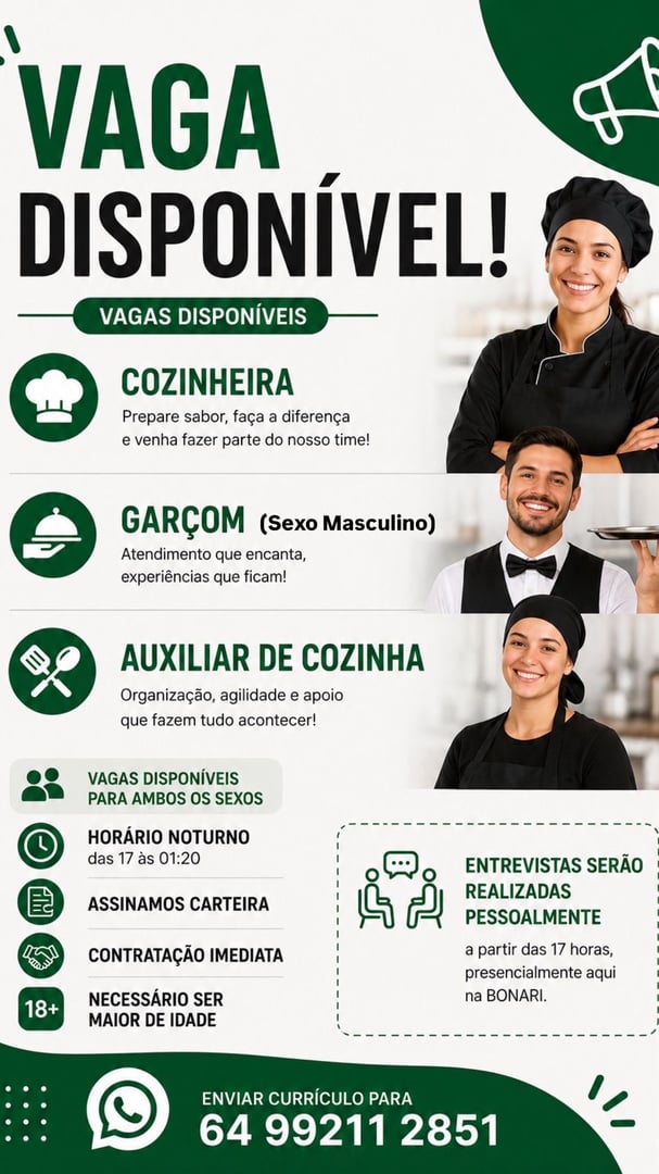 Cozinheira-Garçom-Aux. De cozinha