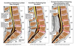 Progression of Injury to the Lumbar Spine with Herniations, Compromised Nerve Roots and Eventual Decompression Laminectomies