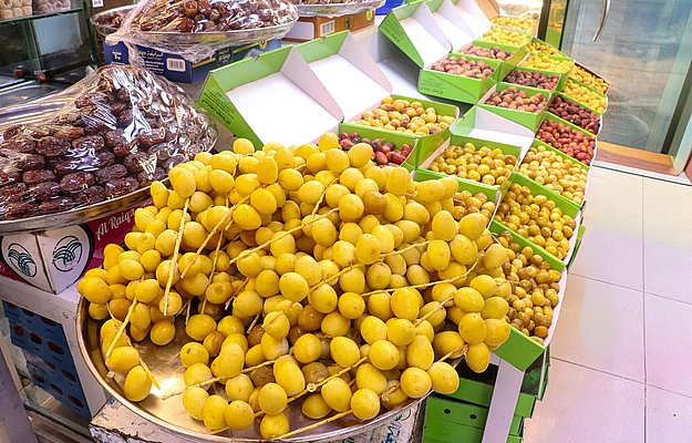 Fresh yellow dates and local fruits at Abu Dhabi market