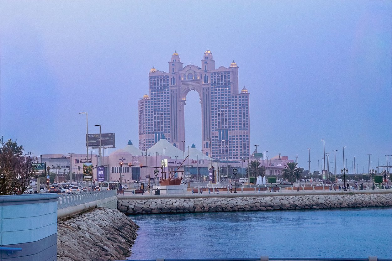 Abu Dhabi marina with city skyline in the distance